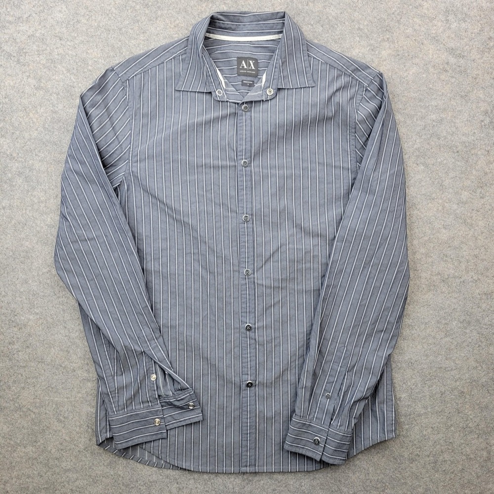 Armani Exchange Shirt Mens Small Gray Stripe Stretch Dress Long Sleeve